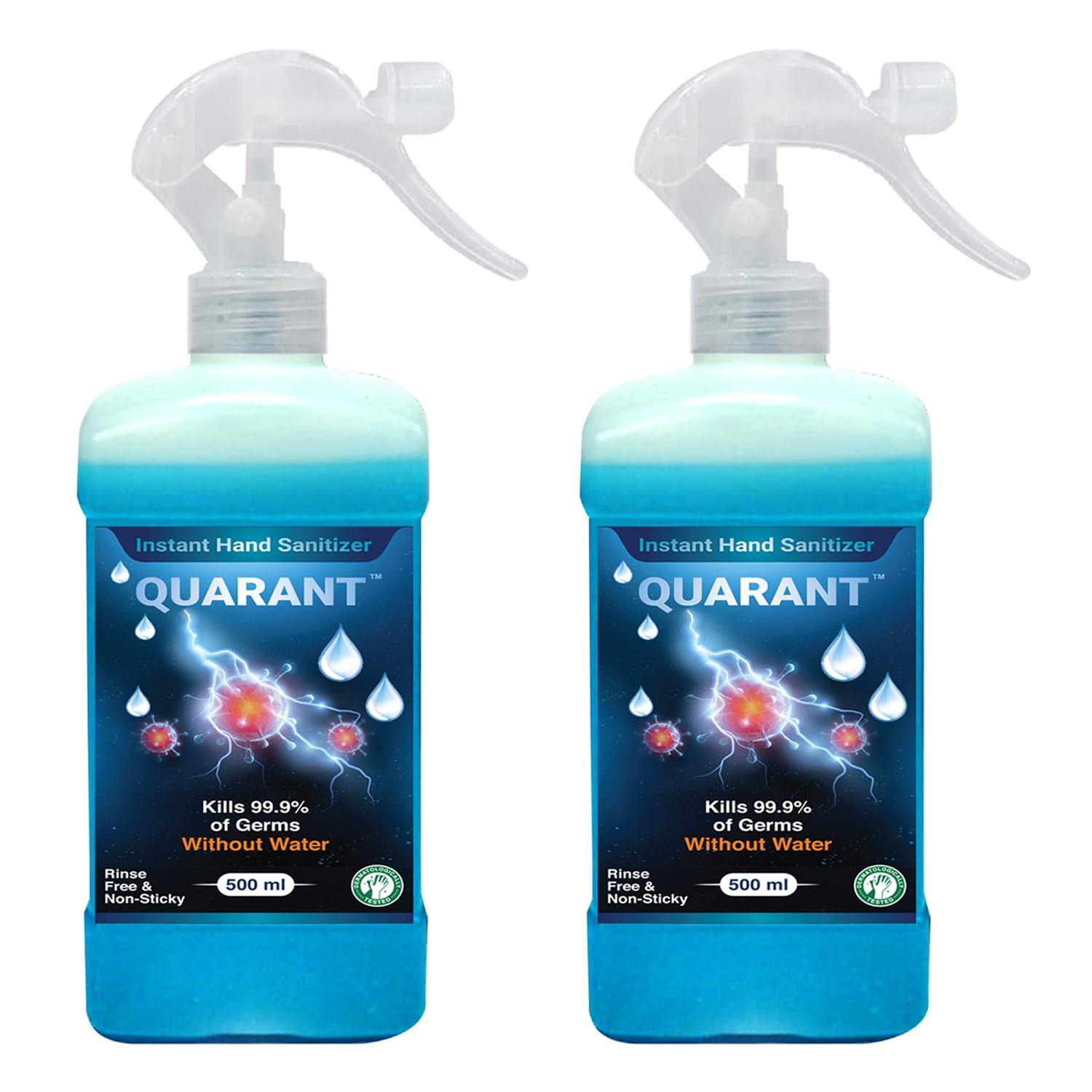 QUARANT 80% Alcohol Based Instant Hand Sanitizer Trigger Spray, Kills 99.9% Germs, WHO Recommended Formula & FDA Approved, 500 ml (Pack of 2 Bottles)