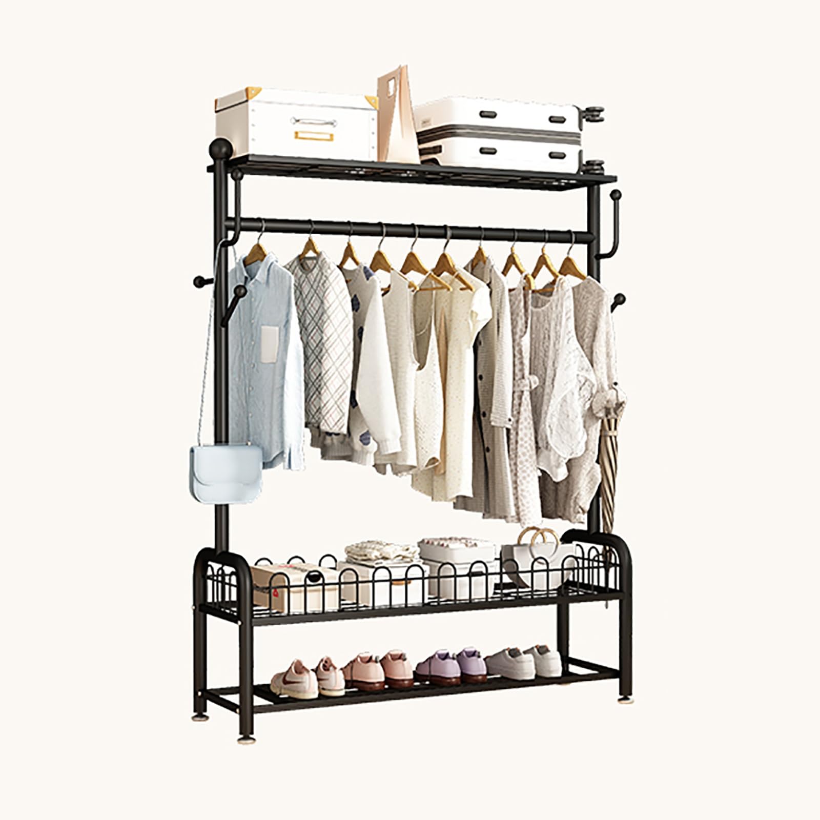 Scarpiera e appendiabiti, 60 cm, nero, con ganci, elegante Perchero Colgador per soggiorno e corridoio, salvaspazio