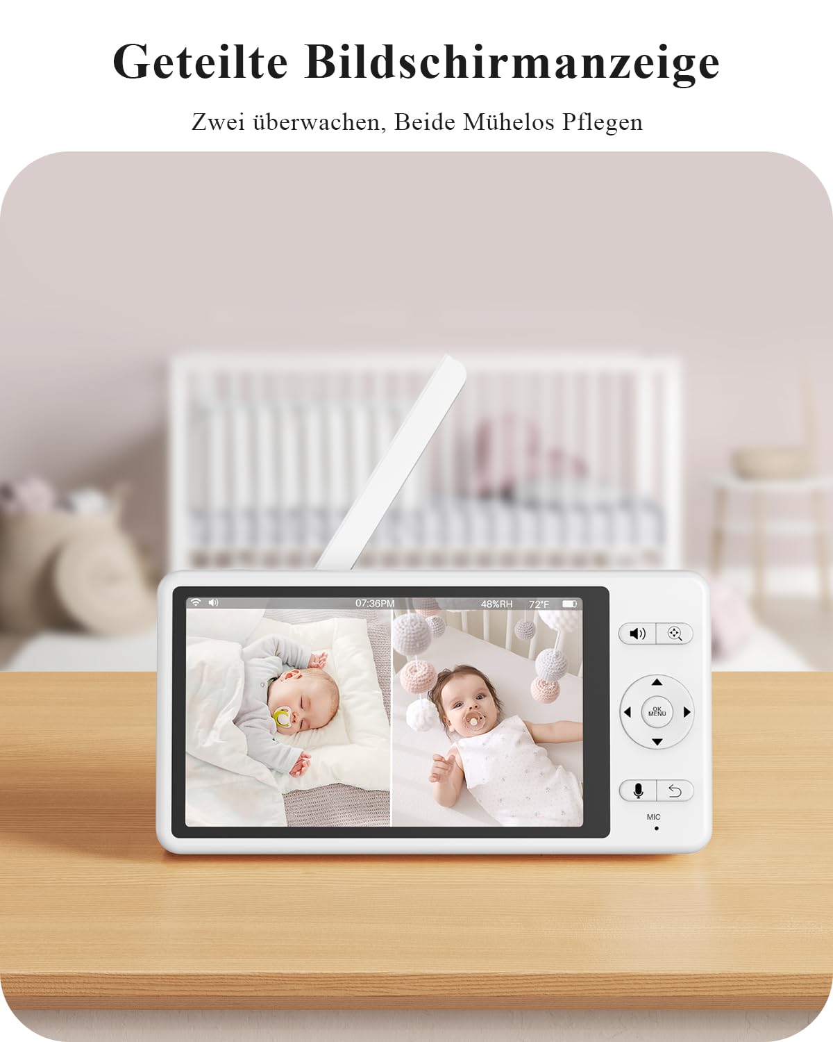 WUUK 2K Babyphone mit 2 Kameras (1 blau, 1 rosa), 5,5 Zoll Display | 360° Kamera, 135° Weiter Blickwinkel, APP Unterstützen, One-Touch-Anruf, Bewegungs/Geräuscherkennung, White Noise