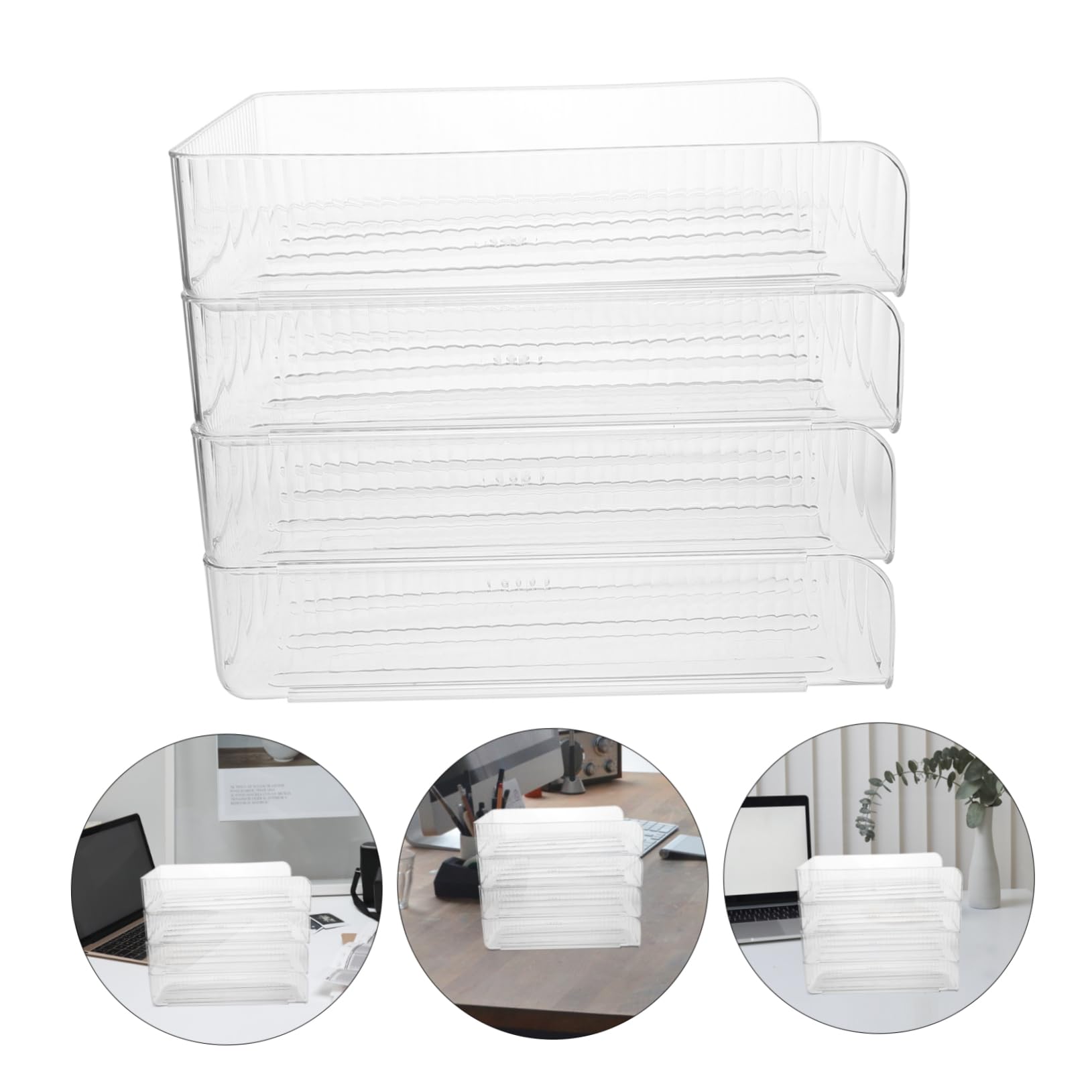 NUOBESTY Portadocumenti da Scrivania Impilabile A4 4 Pezzi in Plastica | Organizer per Fogli, Uso Casa e Scuola, Design Salvaspazio, Semplice e Stiloso
