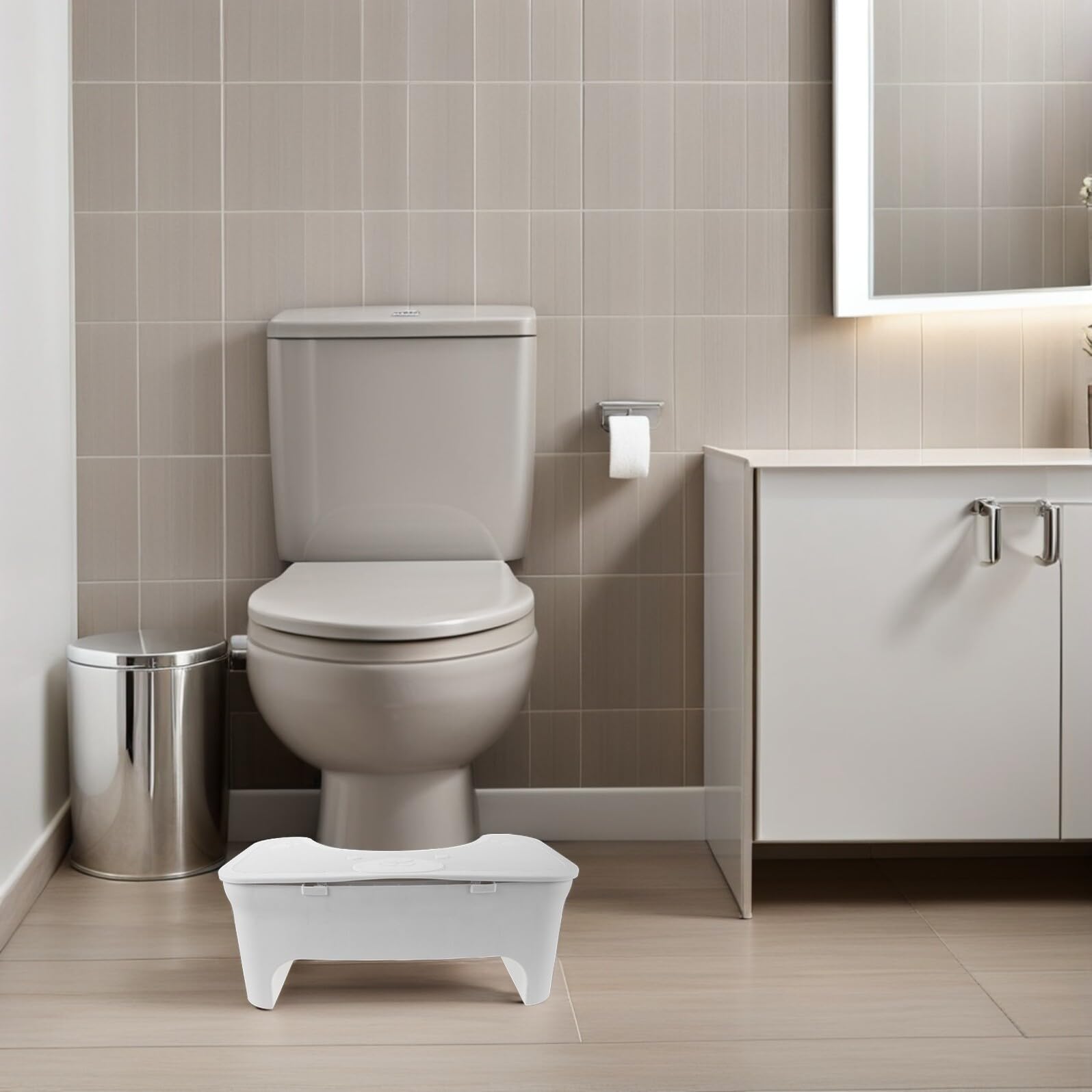 Sgabello da Bagno per Wc Antiscivolo Spesso in Plastica Bianco | Vano Contenitore, Struttura Compatta, Supporto Stabile per Casa e Hotel, Adatto a Ragazzo Ragazza e Anziani