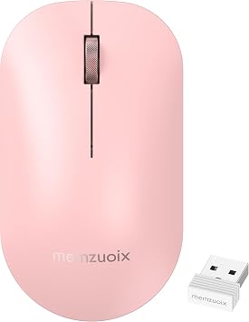 memzuoix 2.4GHz Wireless Mouse, Silent Click Portable Mouse with 1600 DPI Precision Optical Sensor, USB Receiver, Plug and Play Compact Mouse for PC, Laptop, MacBook, Chromebook, Chrome OS, Pink
