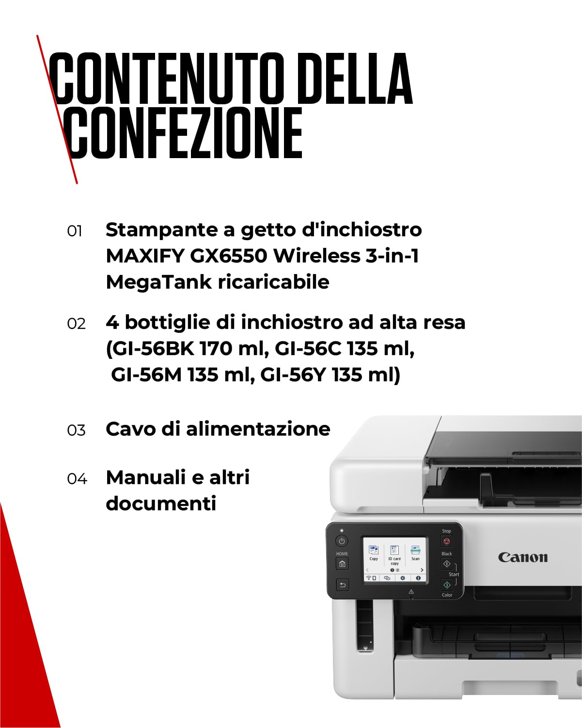 Canon Stampante WiFi per Casa e Ufficio MAXIFY GX6550 - Stampante Multifunzione MegaTank con Scanner e Fotocopiatrice per Casa | Connettività WiFi ed Ethernet