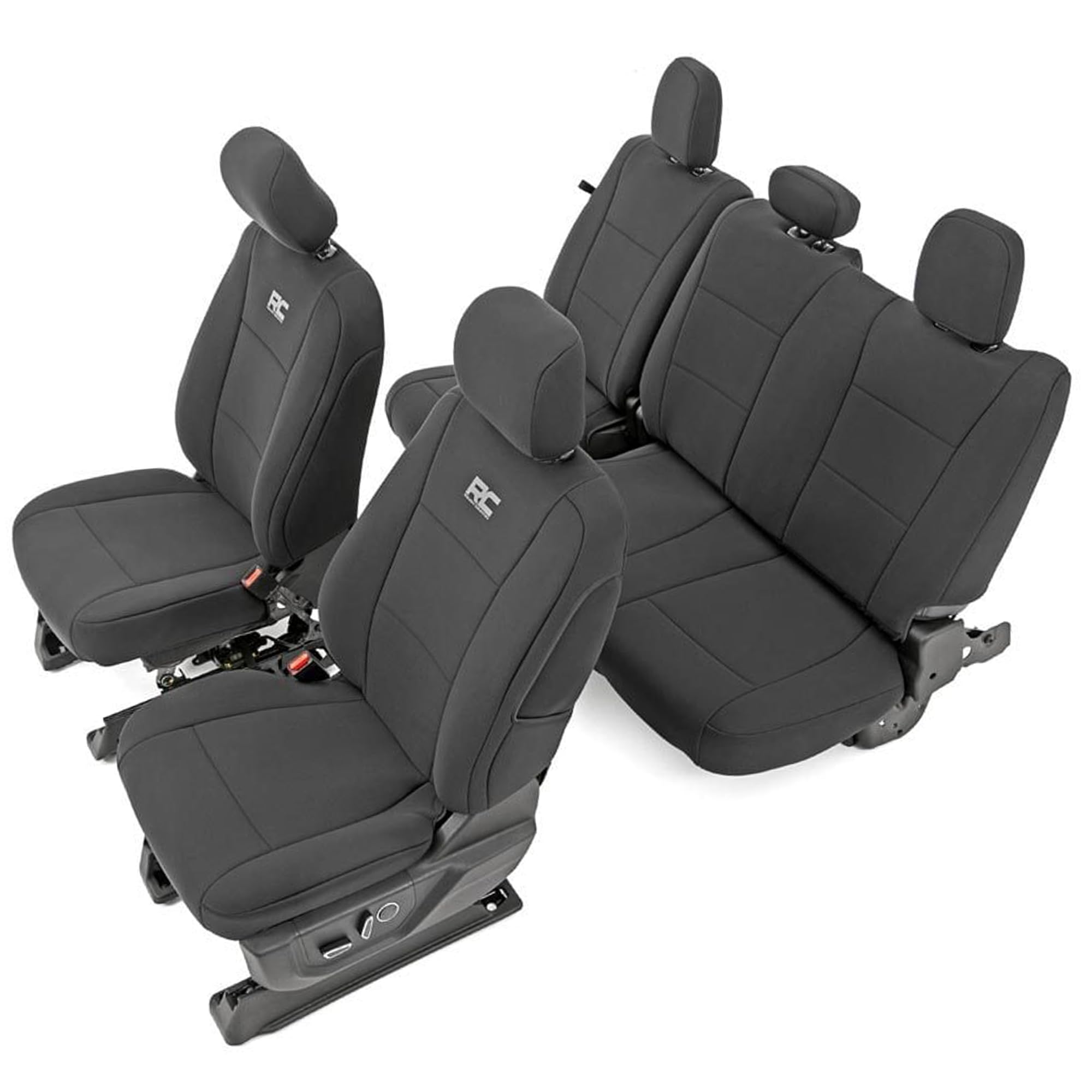 Rough Country Neoprene Front & Rear Seat Covers for Ford F-150, Lightning, F-250 & F-350 (2015-2026) Crew Cab w/Front Bucket Seats & Rear 60/40 Split
