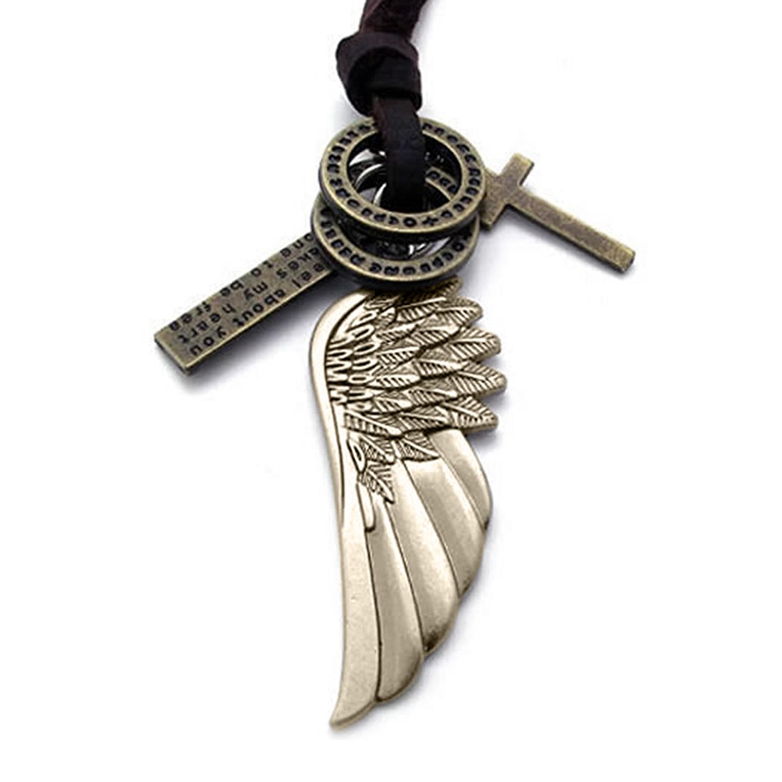 Peora Mens Vintage Angel Wing Cross Pendant Brown Leather Cord Necklace Chain|Rakhi Rakshabandhan Gift for Sister Bhabhi, Gifts for Women (B07BWFD5H6) Amazon Price History, Amazon Price Tracker