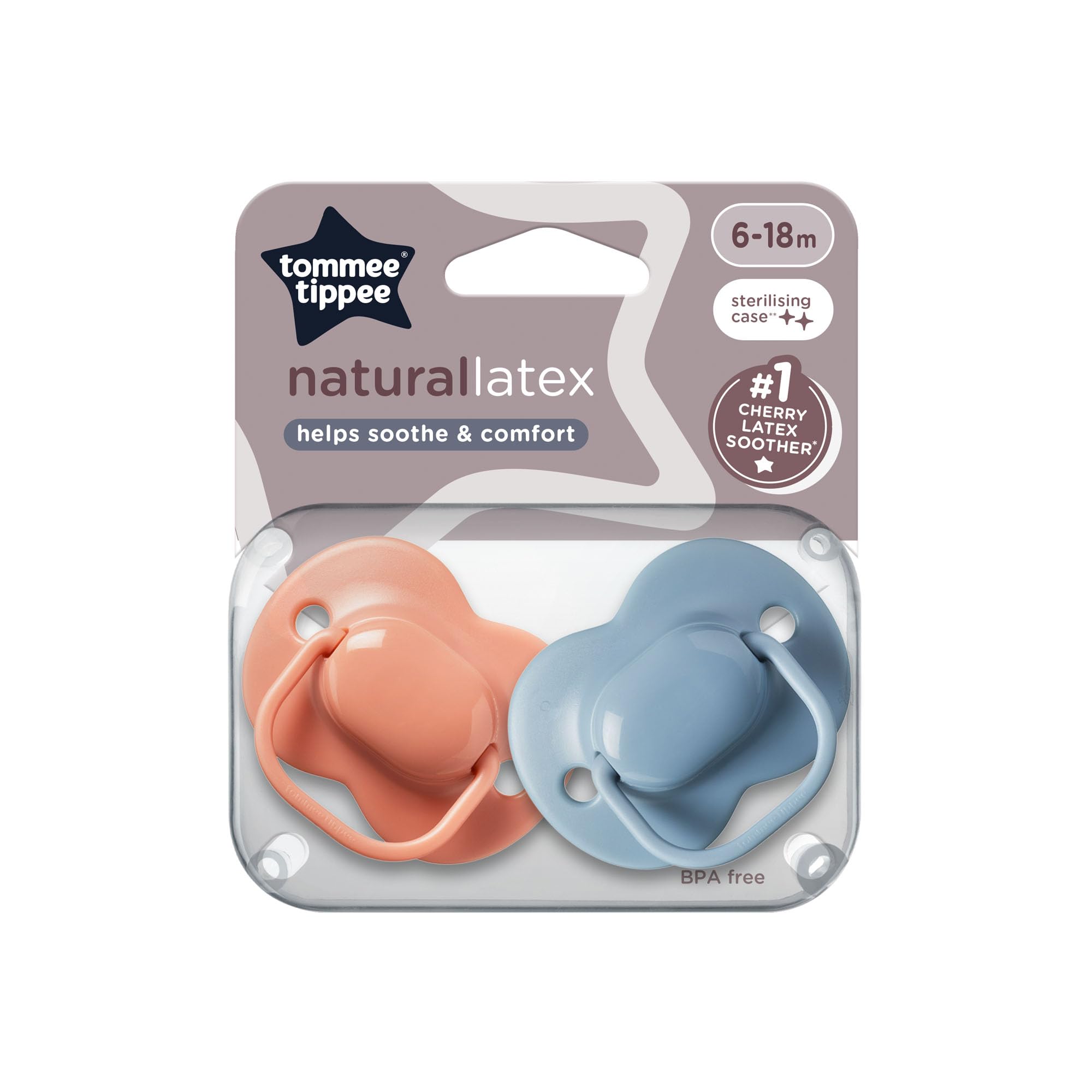 Tommee Tippee Cherry Latex Dummies, 6-18 Months, Pack of 2 Dummies with 100% Natural Latex baglet