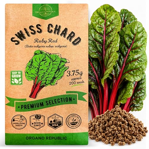 Organo Republic Swiss Chard Ruby Red Seeds Pack 3.75G - Over 200 Non-GMO Heirloom Swiss Chard Seeds for Planting Greens in Individual Seed Packet Greens Seed for Planting Home Garden Indoor & Outdoor