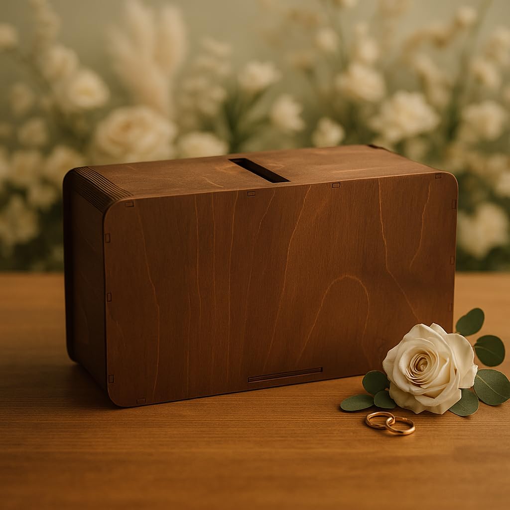 Happenings Hochzeitsbox, Geschenkbox, Gastgeschenk,Geldbox - Holz Personalisierte Geldumschlagbox - Acrylscheibe Gravur Namen & Datum - Boho, Vintage, Rustikal Stil