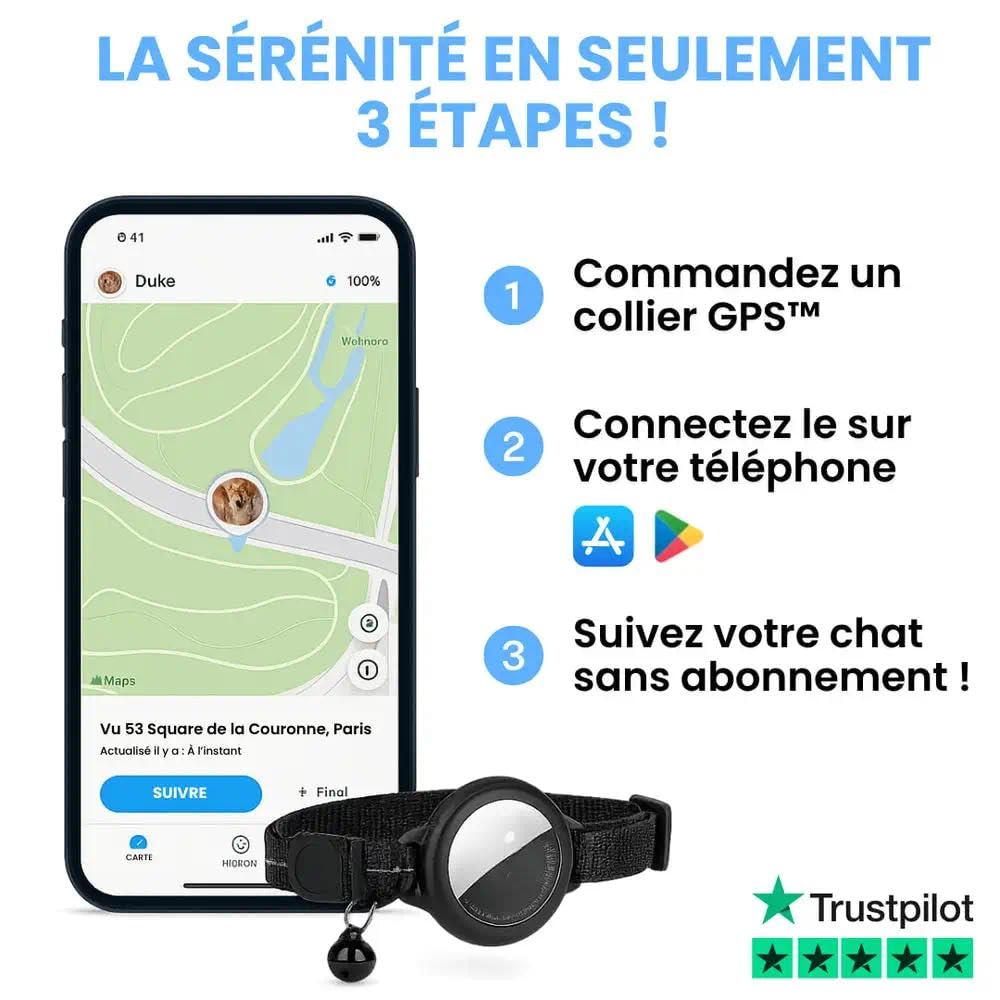 My Peets Collier GPS pour Chat，Anti-étranglement, léger et réglable, Largeur 1 cm, Convient aux Chats de Toutes Tailles