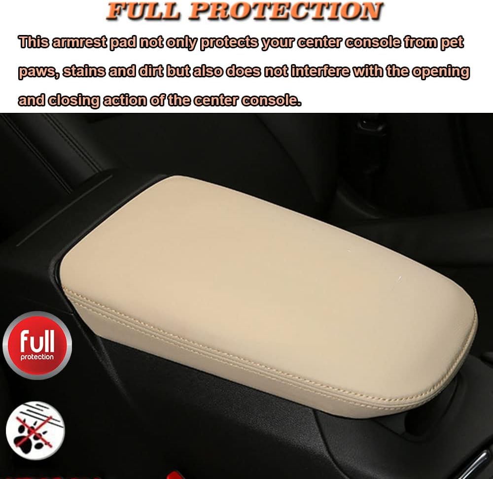Car Armrest Cover Waterproof Center Console Pad Covers Scratch Resistance Leather Protector Interior Decoration Accessories Fit for Cadillac XT5 2016-2026 XT6 2020-2026（Beige Stitches）