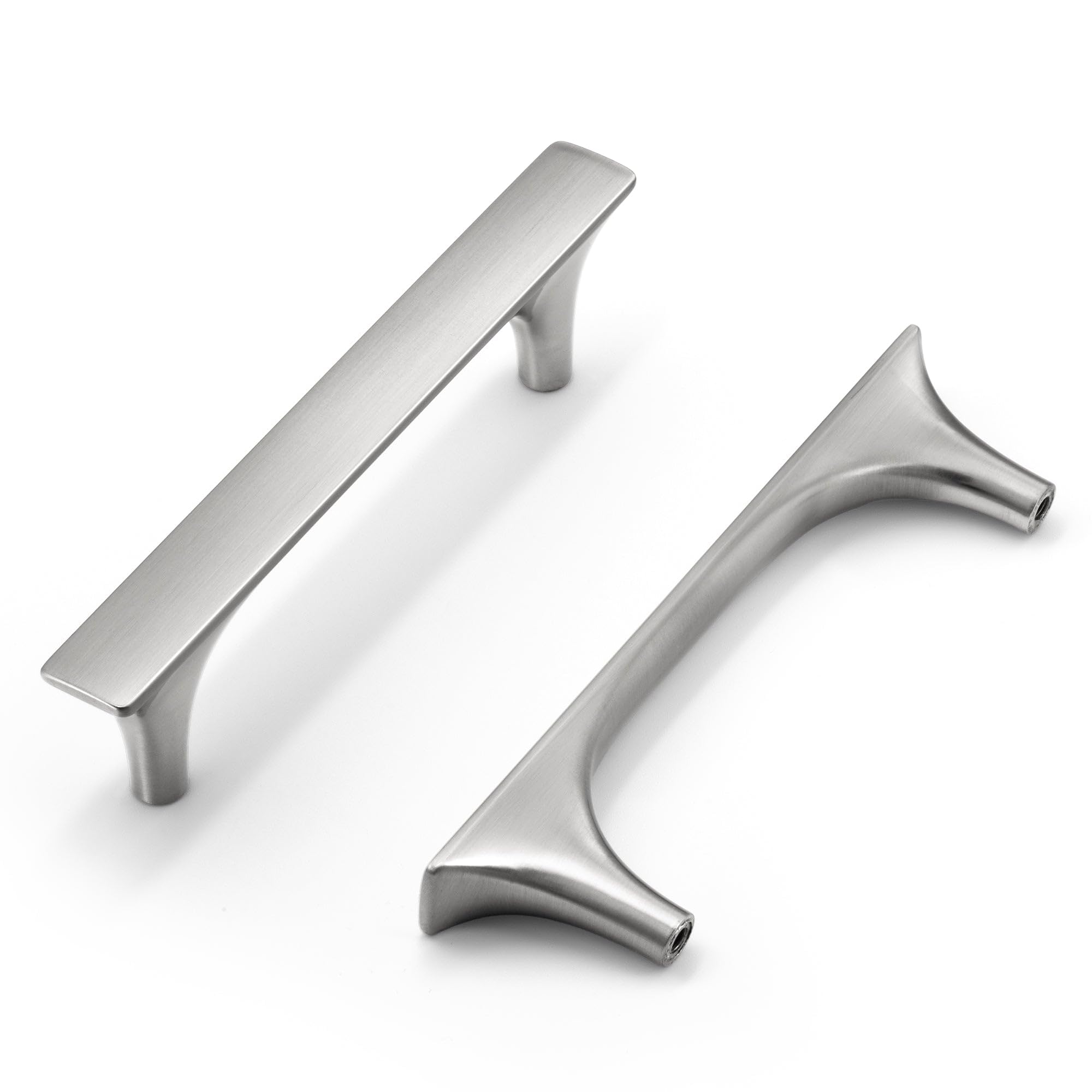 HESTIA HARDWARE Z15.10.S - Tiradores modernos de níquel cepillado para gabinetes de cocina, tiradores de barra central de agujero de 3-3/4 pulgadas, paquete de 10 unidades