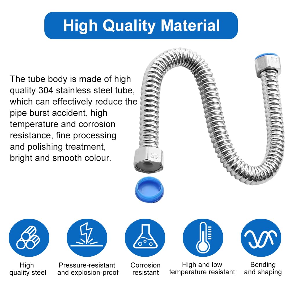 Produktbild von 2 Stück Flexschlauch 1/2 Zoll – BSP G1/2 X G1/2, Edelstahlumflechtung, Für Wasserhahn, Eckventil & Boiler (20 Cm)