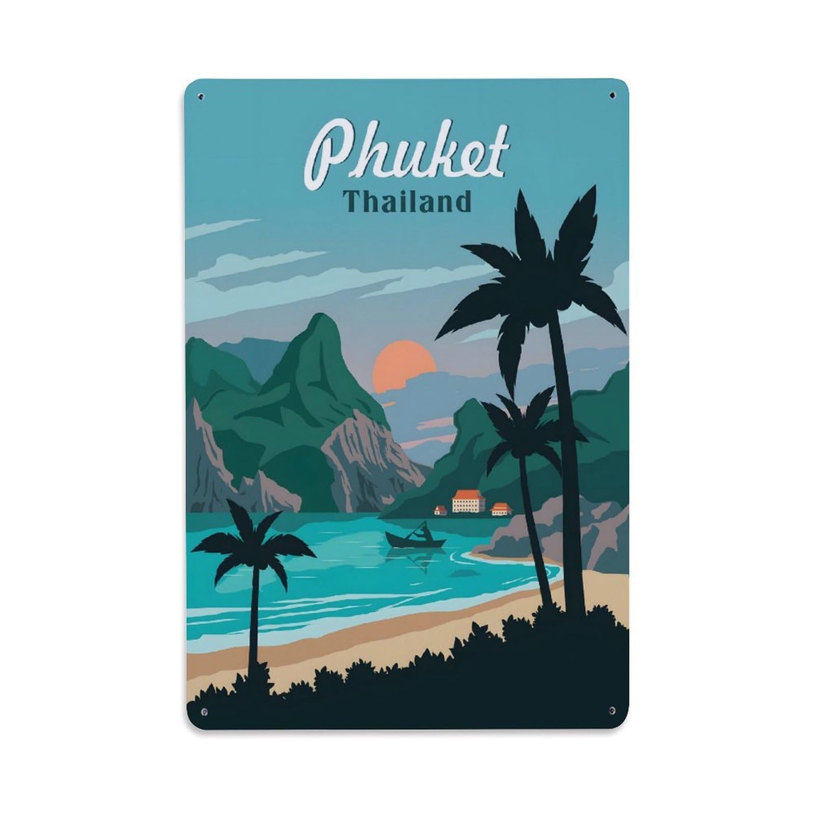Vintage Travel Poster Phuket Thailand Metal Tin Sign Wall Decor for Cafe, Club, Garden Metal Poster 8x12Inch