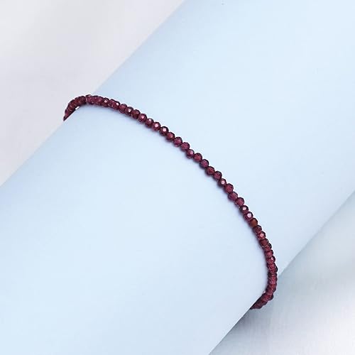Miniatura 6 de Gempires Mother's Day Gift Natural Red Garnet Beaded Anklet January Birthstone Jewelry 9 + 2 Inch Silver Plated Anklets For Women, Gift for Her (Red