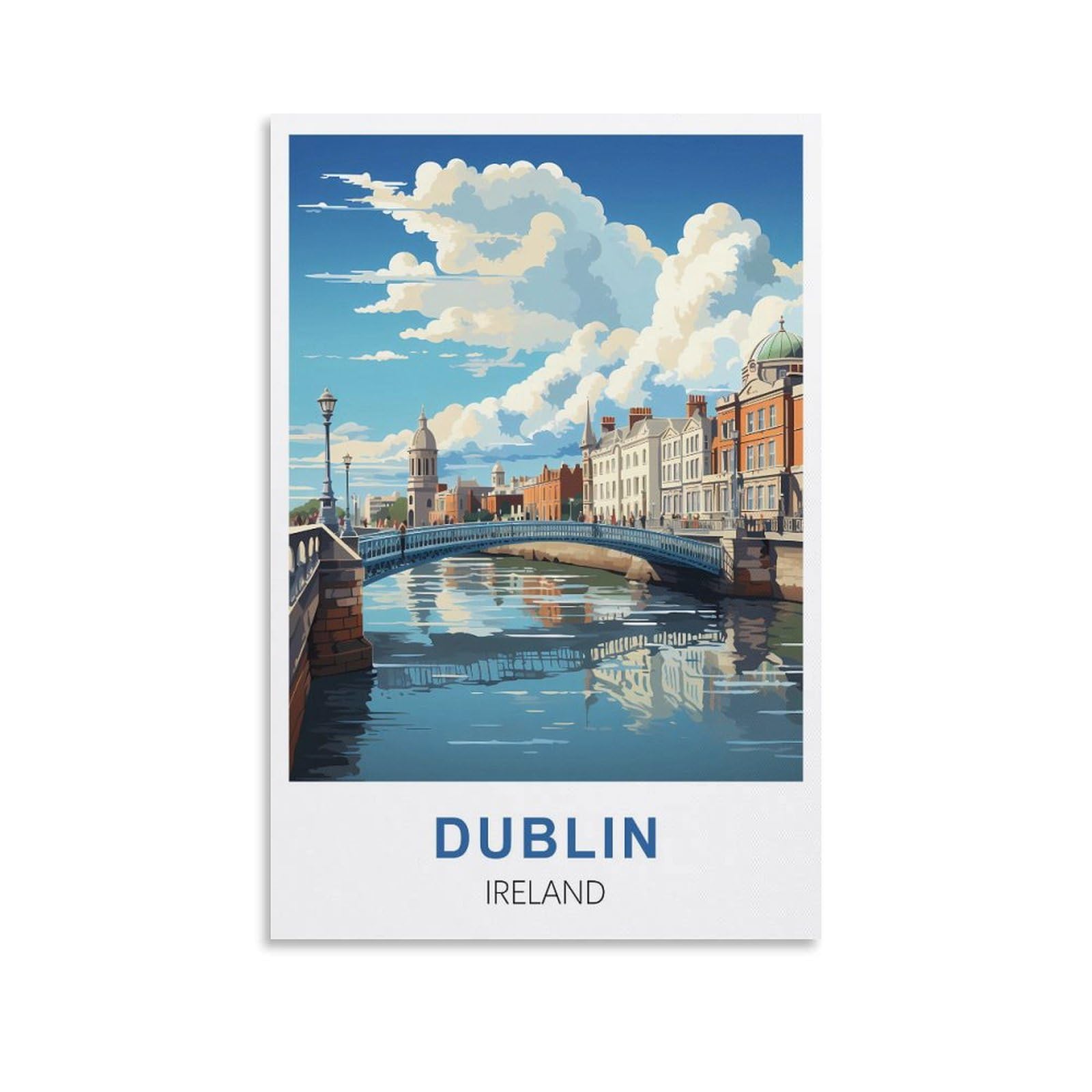 Wgmdoee Unframe-Style Dublin Ireland Vintage Travel Posters 24X36inch(60X90cm) Canvas Poster Living Room Wall Art Home Decor