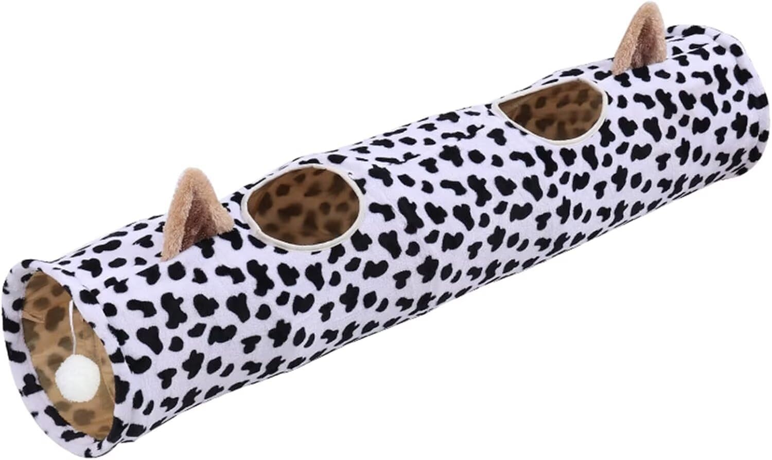 Cat Plush Tunnel Toy Cat Ear Cat Tunnel with Ball Straight Cat Cave with Cat Toys, Foldable Cat Tubes and Tunnels for Cats, Rabbit, Puppy, Guinea Pig (Milk Ear Model)