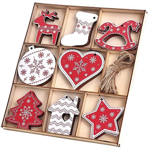 IDATOO 32 PCS Wooden Christmas Tree Hanging Decorations, Farmhouse Rustic Personalized Gift for Christmas Home Xmas Tree Window Door Accessories