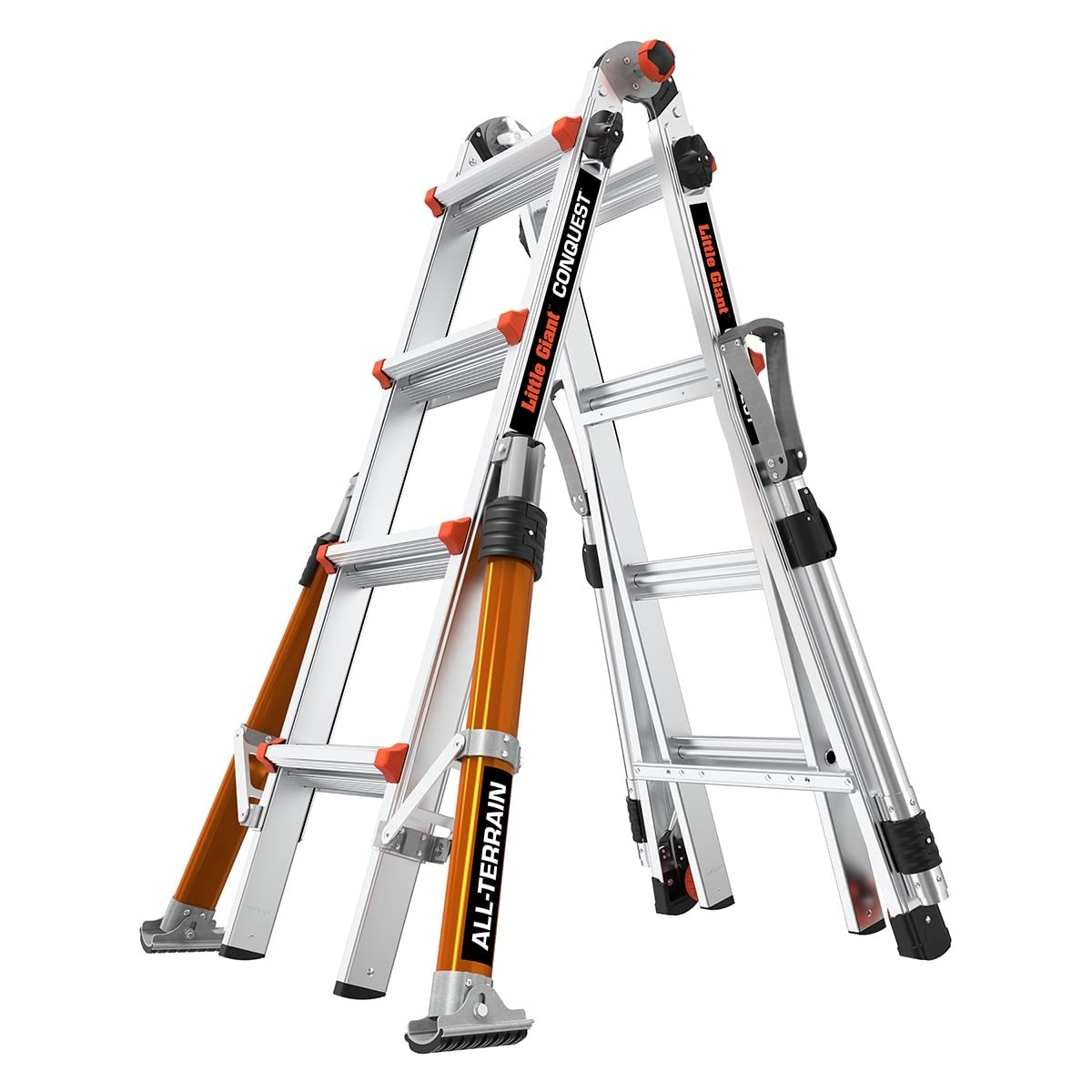 Little Giant Ladders 4 Rung Conquest All-Terrain PRO Multi-purpose Ladders, Side Mounted Stabiliser Bars, Heavy-wall Military Grade Construction, EN131