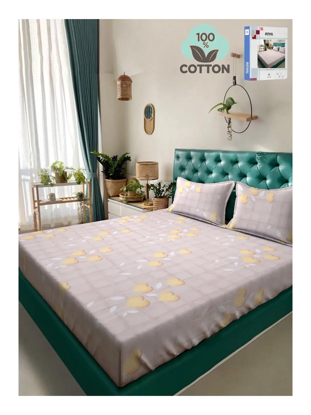 Klotthe Yellow Floral 400 TC Pure Cotton Double Bedsheet Set in Book Fold Packing-picture-10