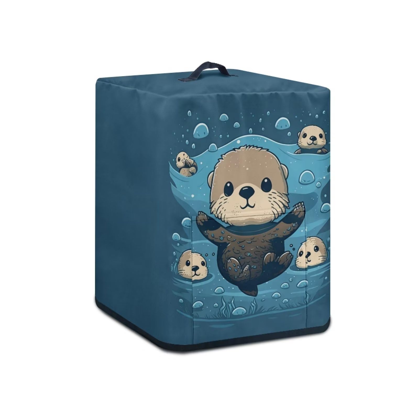 ZOUTAIRONG Cute Sea Otter Air Fryer Dust Cover Blue Toaster Oven Cover Dust Cover with Storage Pockets Top