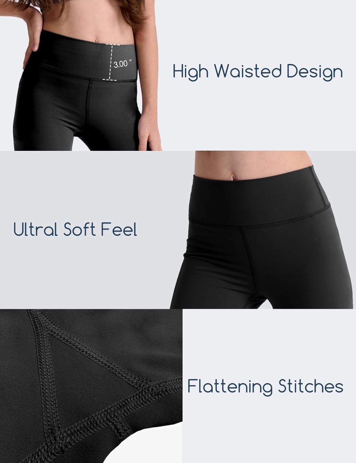 3 Pack Girls Black Athletic Leggings, Printed Ankle Length High Waisted Yoga Pants for Kids Teen - Image 5