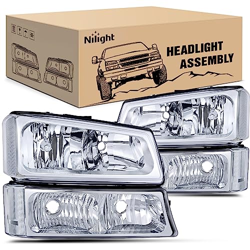 Nilight Headlight Assembly for 2003 2004 2005 2006 Chevy Silverado Avalanche 1500 1500HD 2500 2500HD...