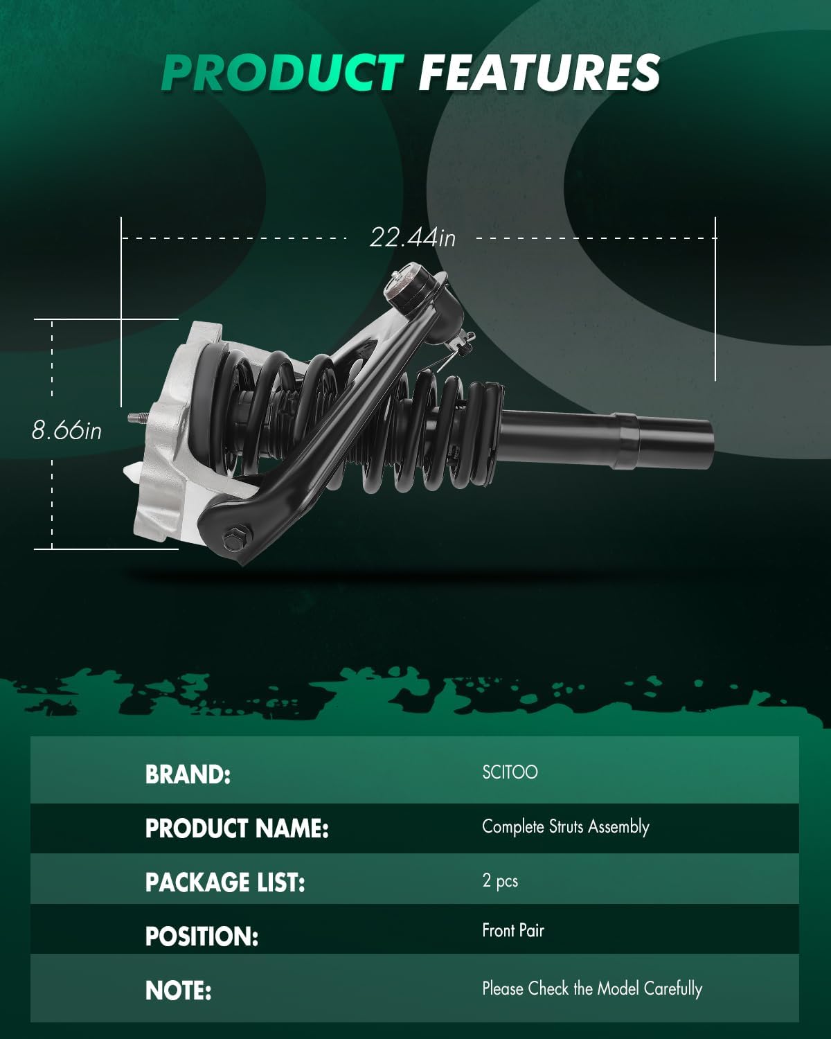 SCITOO Front Complete Struts Assembly Shock Absorber for Chrysler Sebring/Dodge Stratus 2001-2006 Automotive Replacement Struts - 2PCS