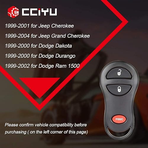 Miniatura 2 de cciyu X 2 - Llavero abatible con 3 botones de repuesto para 99 01 02 03 04 para J eep Cherokee Grand Cherokee para D odge Dakota Durango Ram 1500