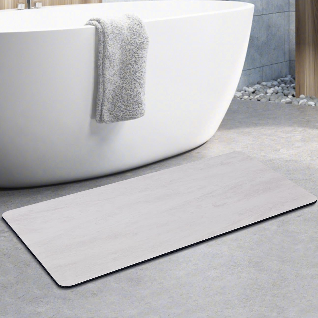 Bath Mat Rug Rubber Non Slip Bottom Quick Dry Super Absorbent Fit Under Door Innovative Thin Bathroom Rugs for in Front of Bathtub Sink Shower Room 20"x47", Light Grey Light Grey 20"x47"