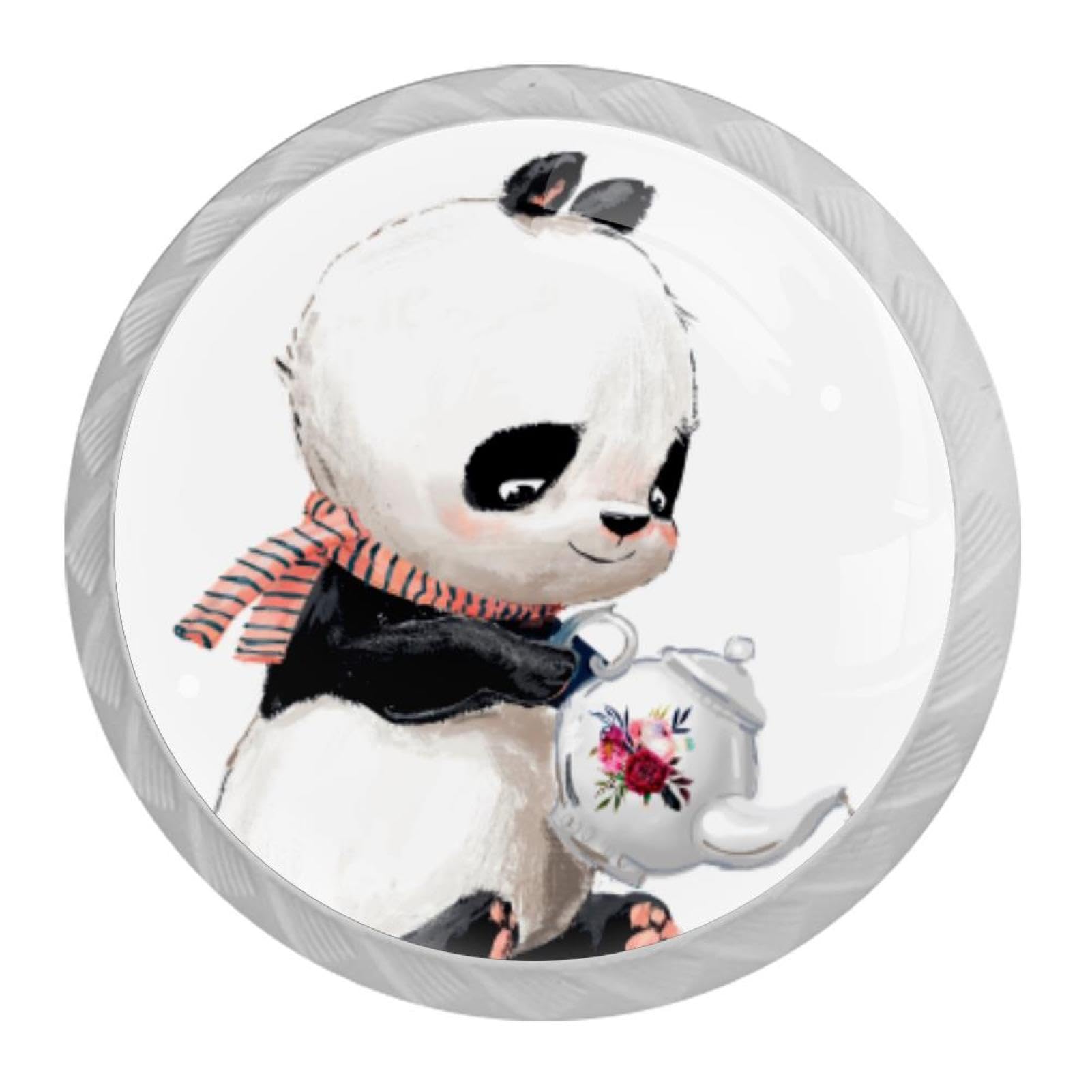 Tqmspg 4 Pieces Drawer Pulls Cute Panda Door Knobs Dresser Handles for Kitchen Wardrobe Cupboard Hardware Furniture