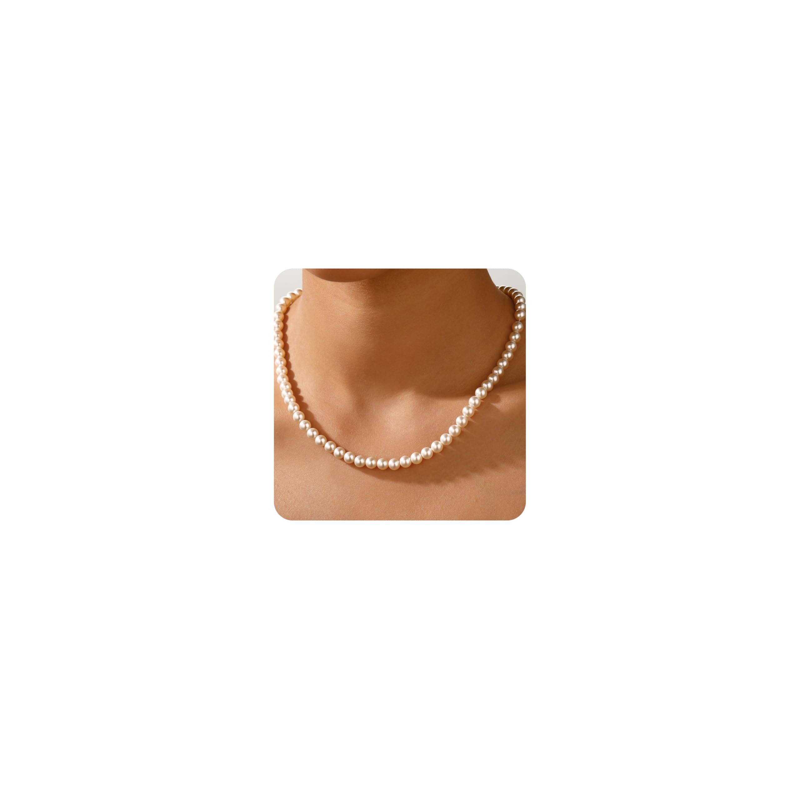 Ritach Pearl Necklaces for Women - Real Gold Plated Dainty Pearl Necklace Daisy Round Drop Pearl Choker Necklace