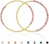 Kainier Gold Beaded Bracelets for Women 2Pairs 14K Gold Plated Stretch Bracelet Set Stackable Tarnish Dainty Natural Stone Bead Bracelets Gift