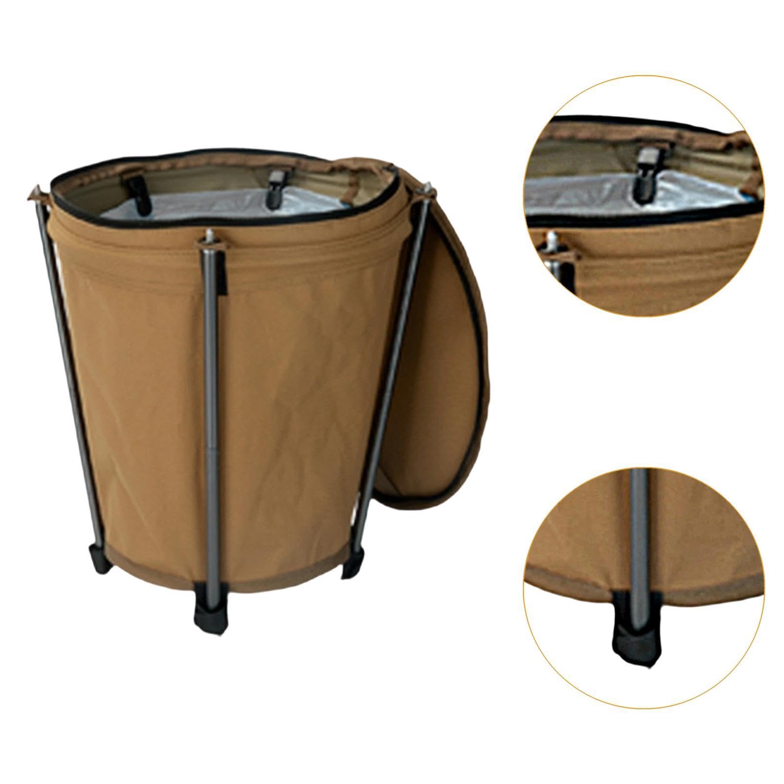 Qianly Cestino per Rifiuti da Campeggio, Cestino Portaoggetti Multifunzionale con Coperchio con Cerniera, Regalo per Bidone della Spazzatura, Cachi