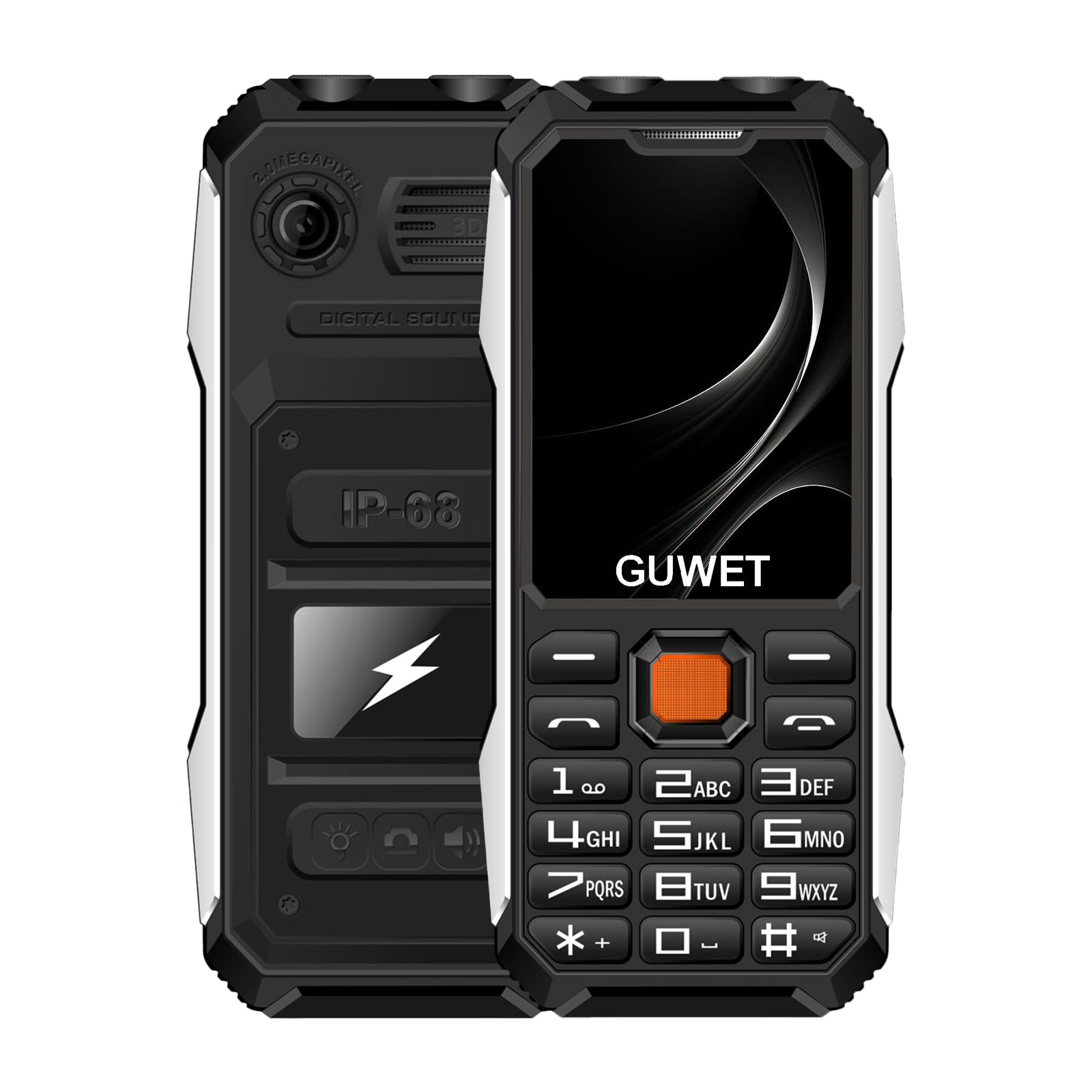 A6 2G Outdoor-Handy ohne Vertrag, 6800-mAh-Akku für extrem Lange Standby-Zeiten, robust und sturzfest, SOS-Notruffunktion, große Tasten, Dual-SIM mit Notruftaste, Schwarz