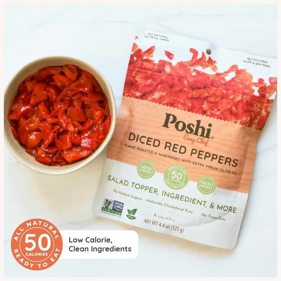POSHI Diced Red Peppers, Fire-Roasted, Ready-to-Use, 4.4 oz (Pack of 6) - image 3