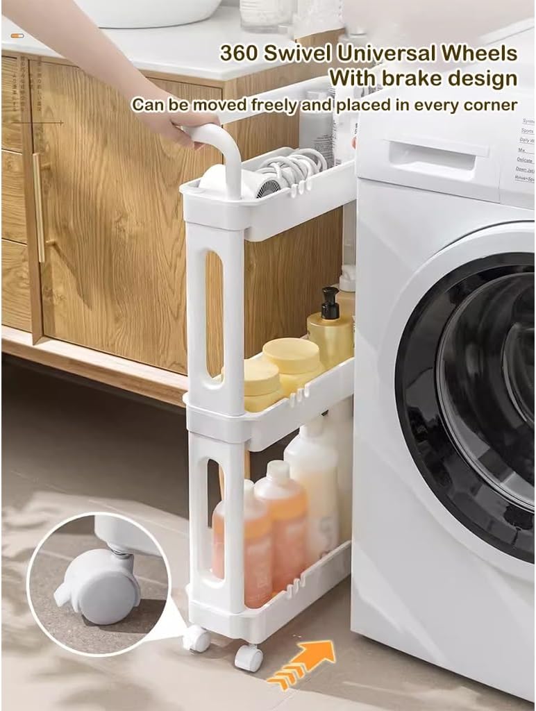 Slim Storage Organizer Cart Kitchen Bathroom Skinny Shelf Organizer, Narrow Shelf Laundry Room Organization Rack for Kitchen Bathroom Small Places Bedroom Entryway Office (Color : Pink 3 Tier)