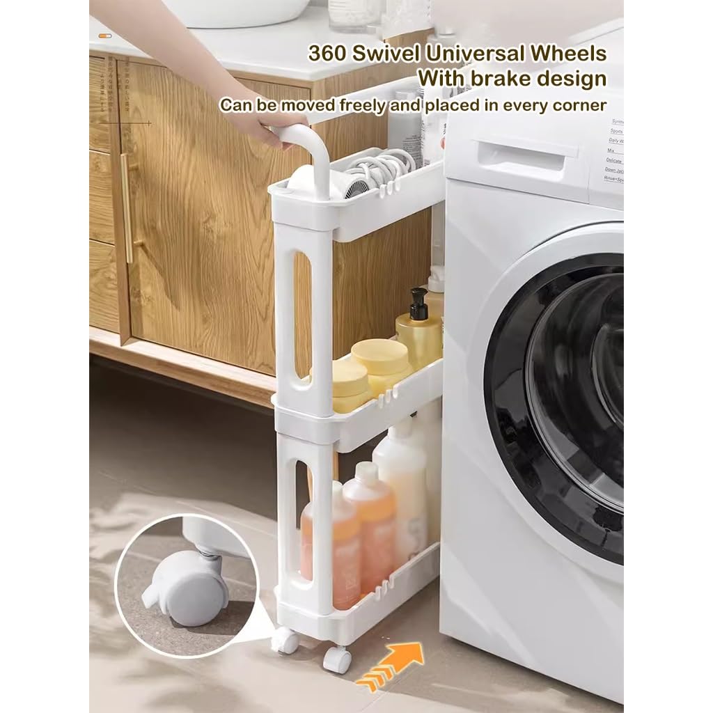 Carrello multiuso a 3 ripiani per cucina, bagno e camera da letto, salvaspazio, su ruote, bianco, scaffale multiuso per casa e ufficio