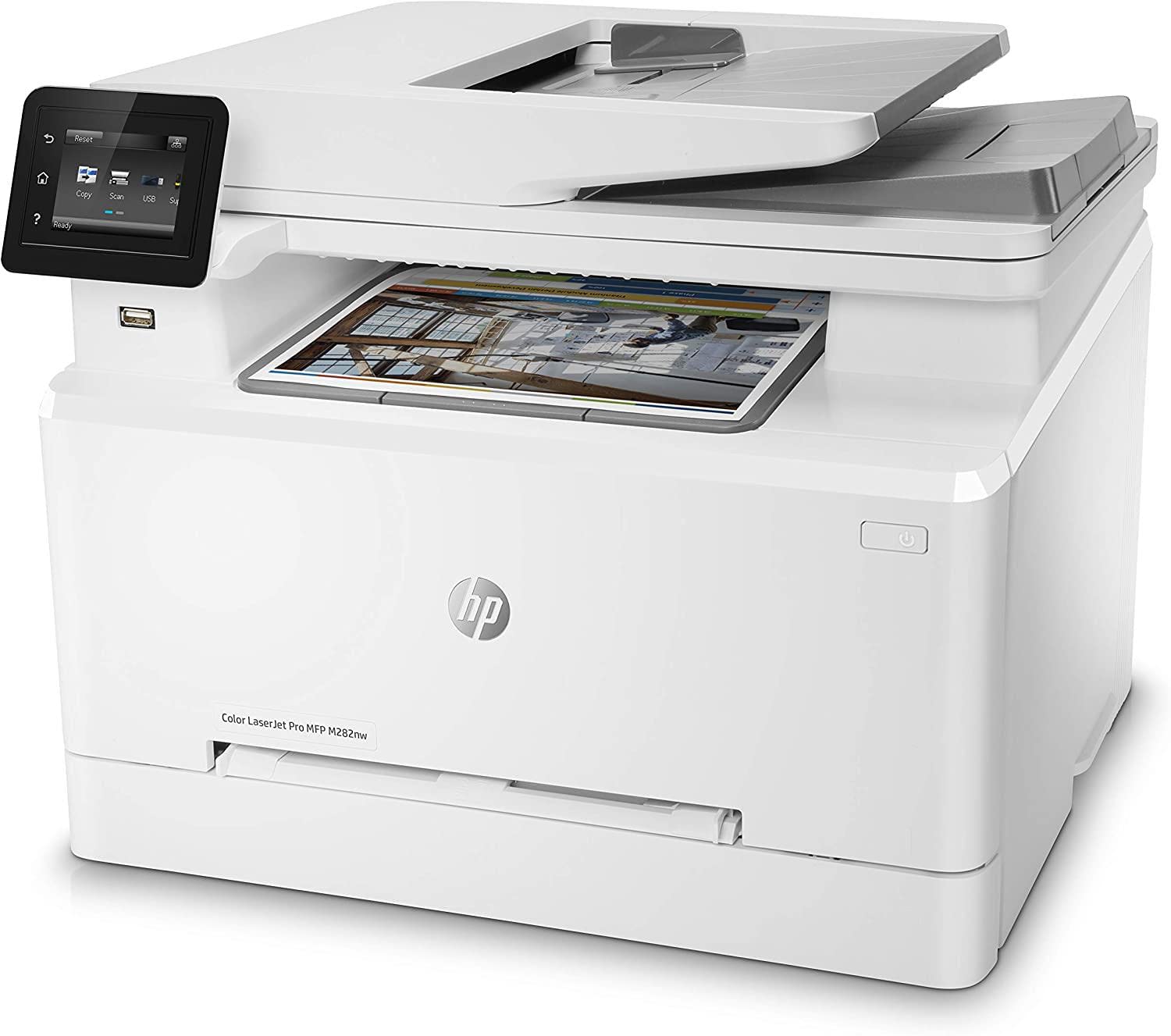 HP Color LaserJet Pro M183fw 7KW56A, Stampante Multifunzione A4, Stampa Fronte e Retro Manuale a colori, 16 ppm, USB, Wi-Fi, Ethernet, ADF, Fax, Schermo LCD a icone, Grigia - Vista 3