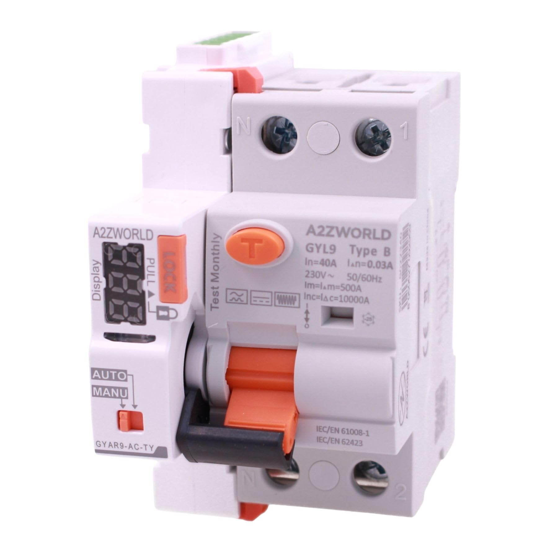 Interruptor diferencial puro WIFI Rearme automático, RCCB tipo B 10kA, Idn 30 mA/0,03 A, 40 A, APP Tuya Smart Life, 1P + N, 3 módulos, control remoto y manual