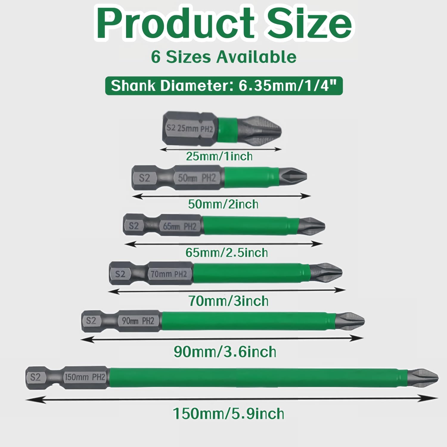 High Magnetic Screwdriver Bit Drill Set, Impact Resistant Anti-Slip Magnetic Drill Bits, Universal 25/50/65/70/90/150mm Drill Bit Set, Electric Screwdrivers Set for Home DIY (6pcs)