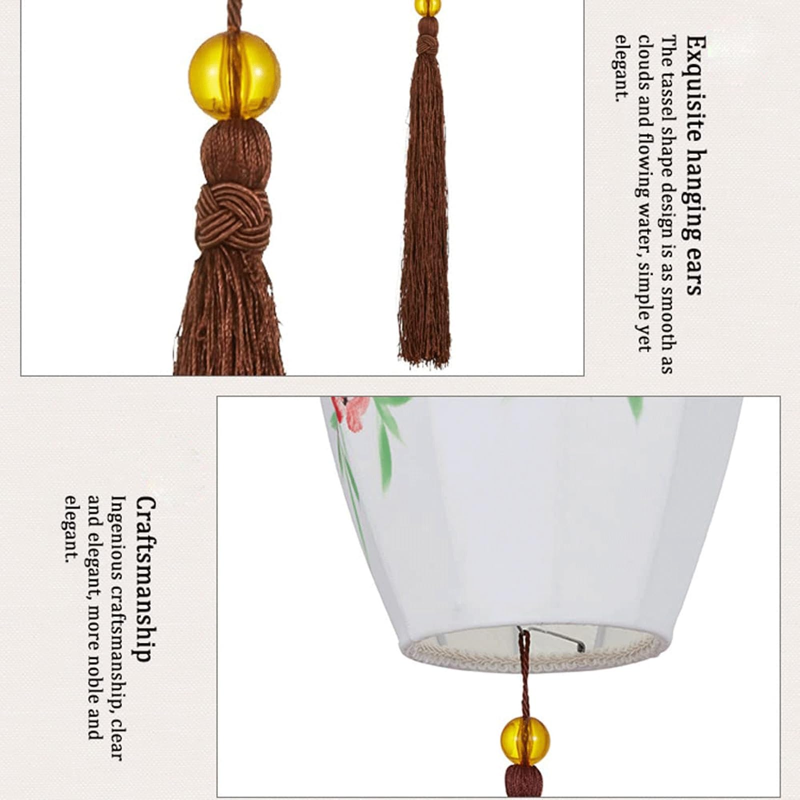 Chinesische Laterne 40/50/60CM Stoff Pendelleuchte Japanische Hängelaterne | Chinesische Hängelampe, asiatische Stoff-Hängelaterne mit Quasten, Hängeleuchte(Blanc,18*40Cm)