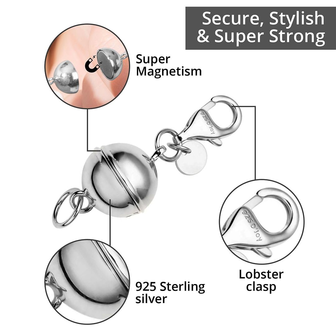 925 Sterling Silver Magnetic Jewelry Lock with Lobster Clasp for Women - Picture 64 of 76