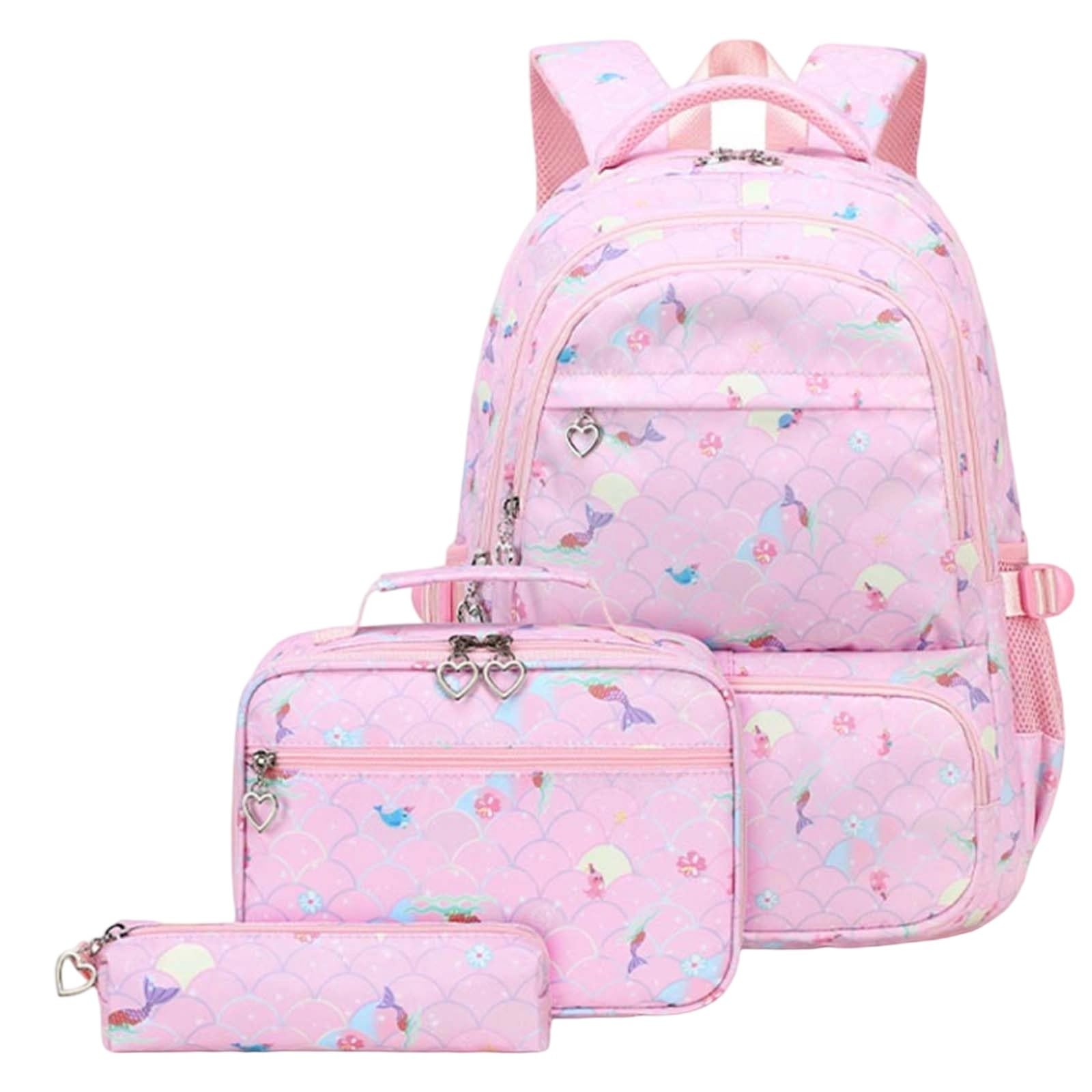 Schulrucksack Mädchen 7-11 Jahre mit Brotdose und Federmäppchen, Ergonomischer Grundschulrucksack mit großem Fassungsvermögen für Klasse 3-6, Kinder Schultasche mit reflektierenden Details (One Size)