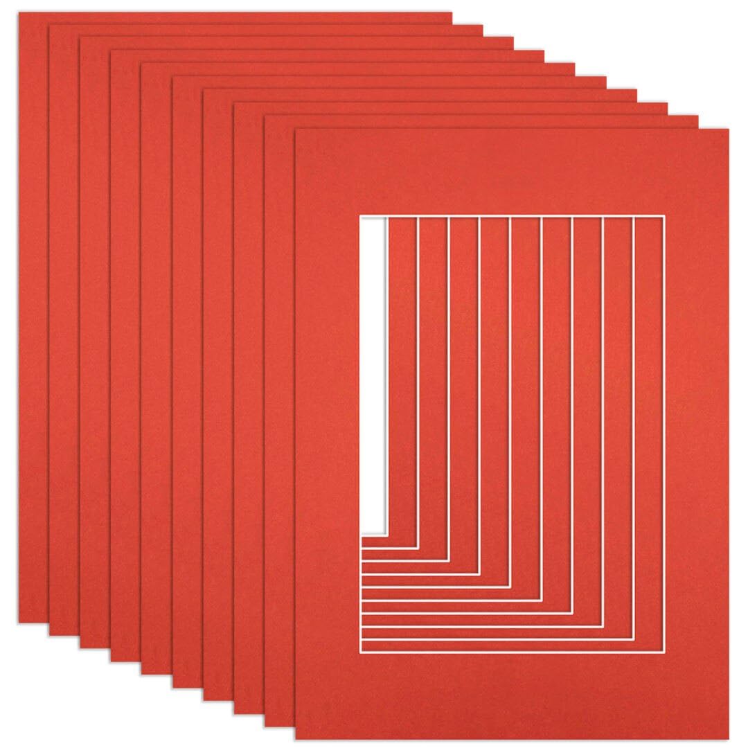 Procut Global 7x5" Poppy Red Picture Mounts to Fit 5x3.5" Aperture - Precision Cut Cardboard Photo Mount - Ideal for Frames, Prints, Artwork & Certificates - Sizes & Colours Available - 10 Pack
