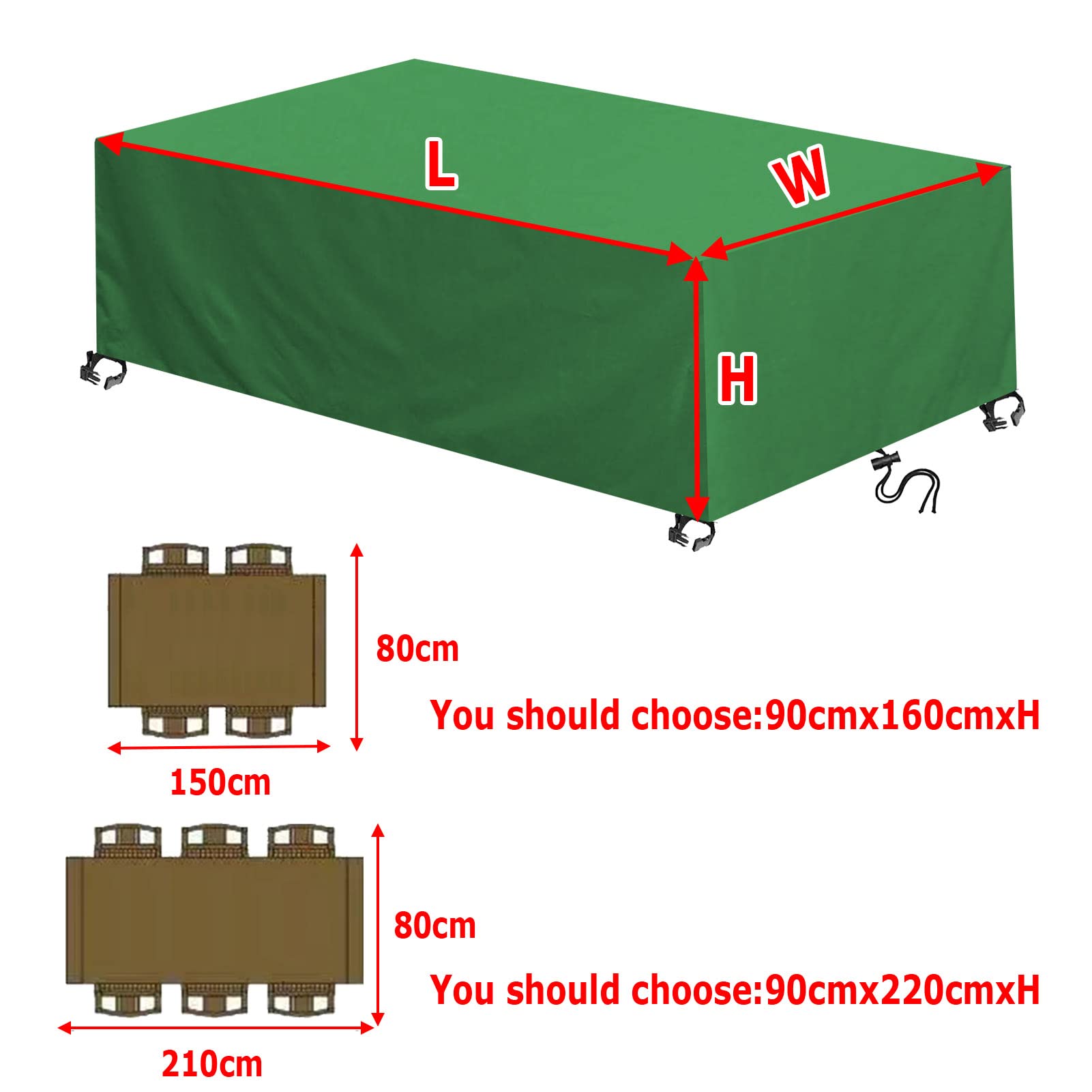 Fundas impermeables para muebles de jardín, 120 x 120 x 75 cm, tela Oxford 420D verde para exteriores, rectangular, cuadrada, protección de sofá y silla, fundas duraderas para patio