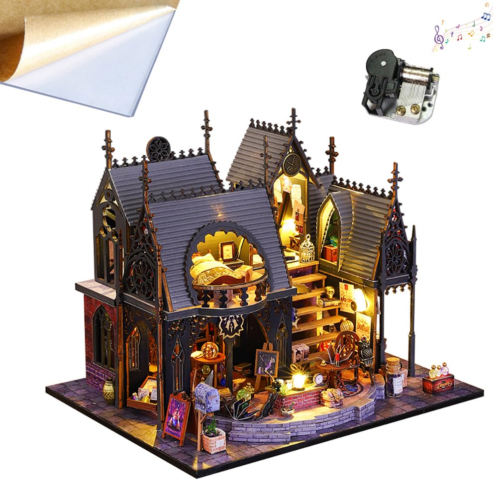 TOPBSFARNY DIY Wooden Puzzle Architectural Model 3D Mini Dollhouse Furniture Kit with Music and LED Lights Creative Room Best for Teenagers (ES011-ZY)