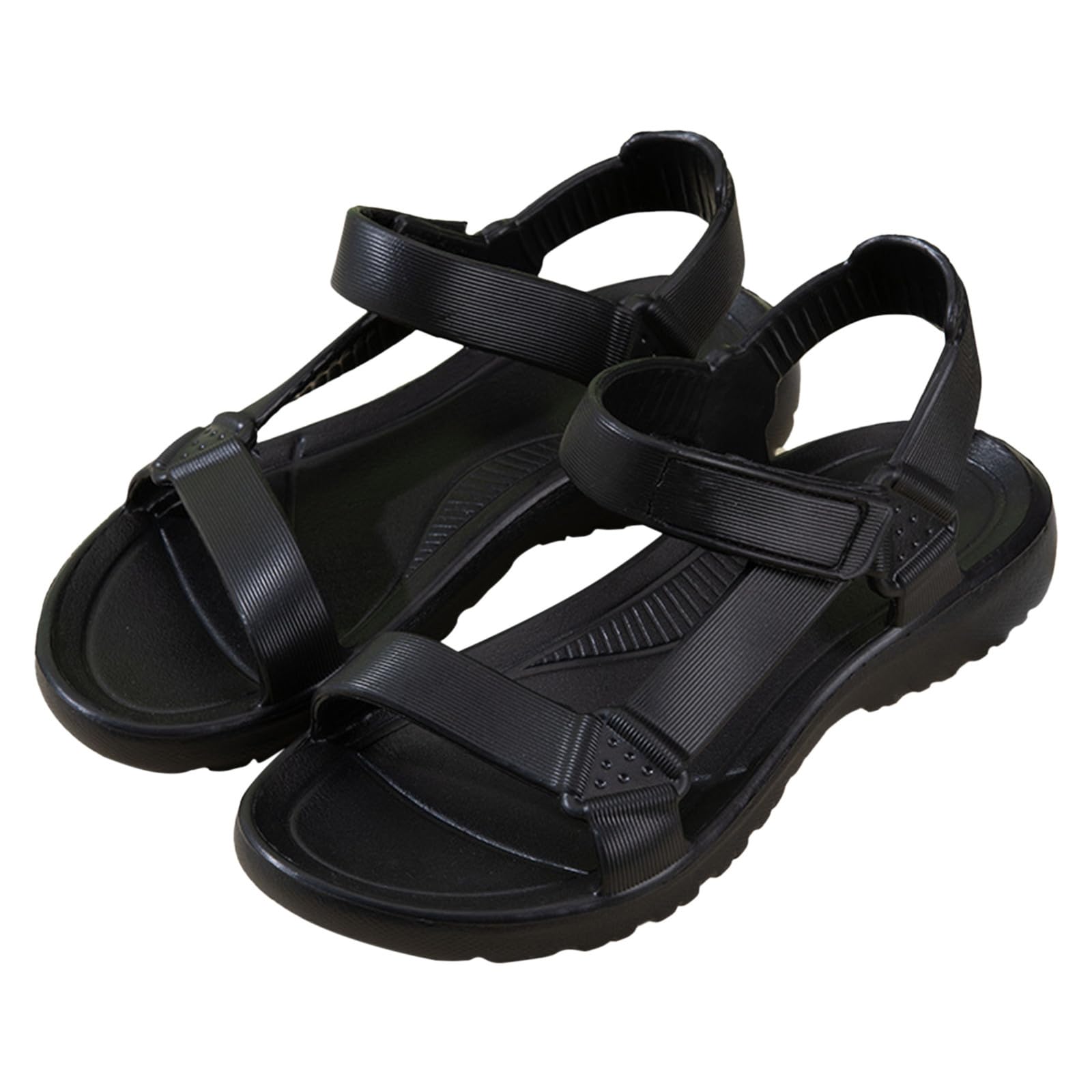 LOIJMK Black Platform Shoes Women's Lightweight Flat Sporty Open Toe EVA Sandals with Velcro for Outdoor Use Women Shoes Black 40