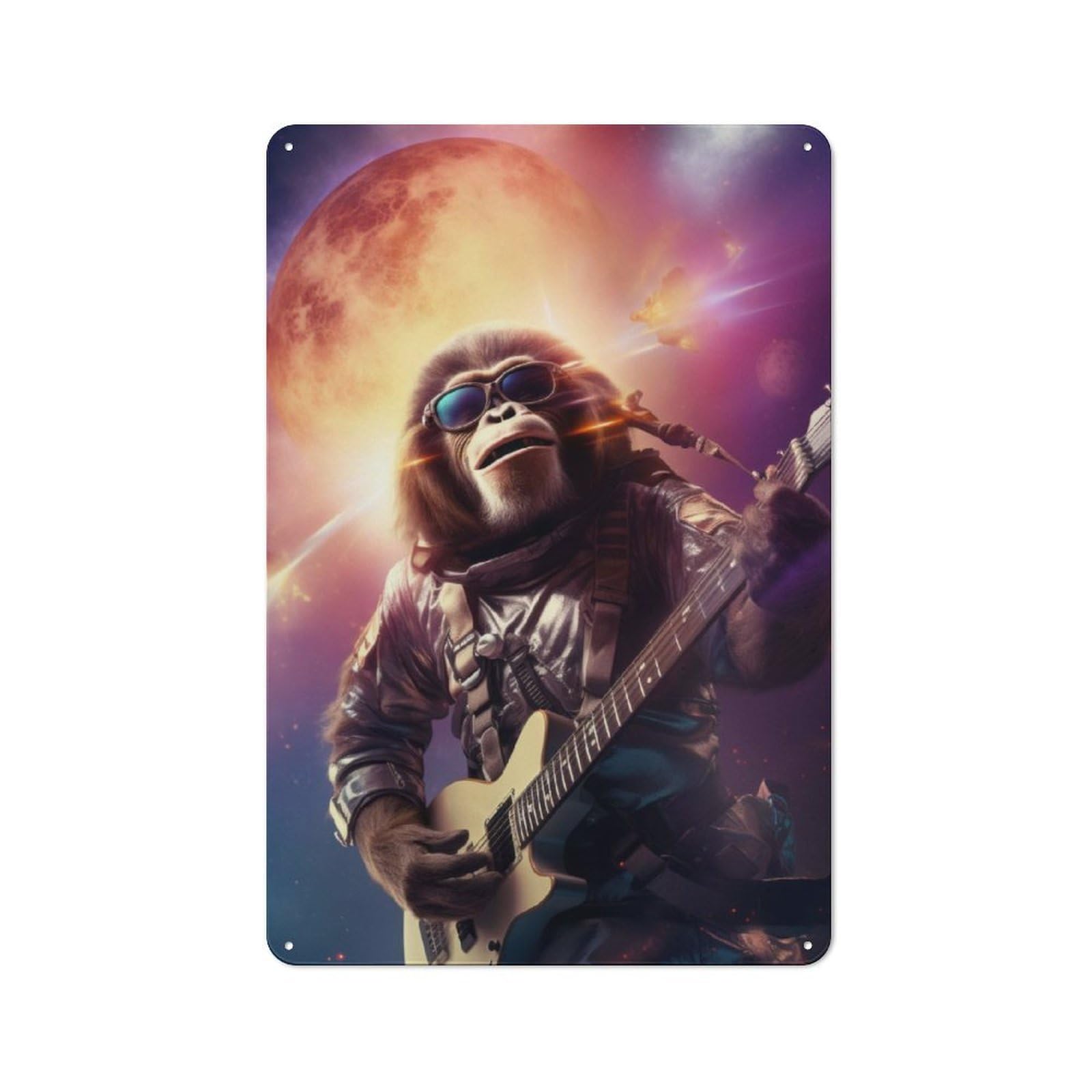 Junmoney Chimpanzee Flying In Space Rustic Metal Sign 30X20cm Featuring For Living Room Wall, For Vintage Wall Decor Fans, For Metal Sign Collectors