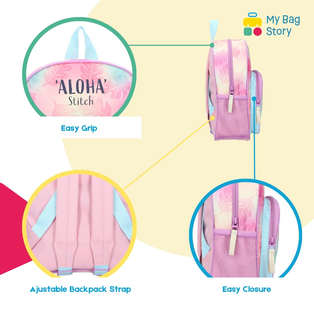 mybagstory - Plecak dziewczęcy Stitch - różowy - dla dzieci - szkoła - przedszkole - żłobek - tornister dziewczęcy - rozmiar 29 cm - regulowane ramiączka - pomysł na prezent, Ścieg - różowy, Enfant