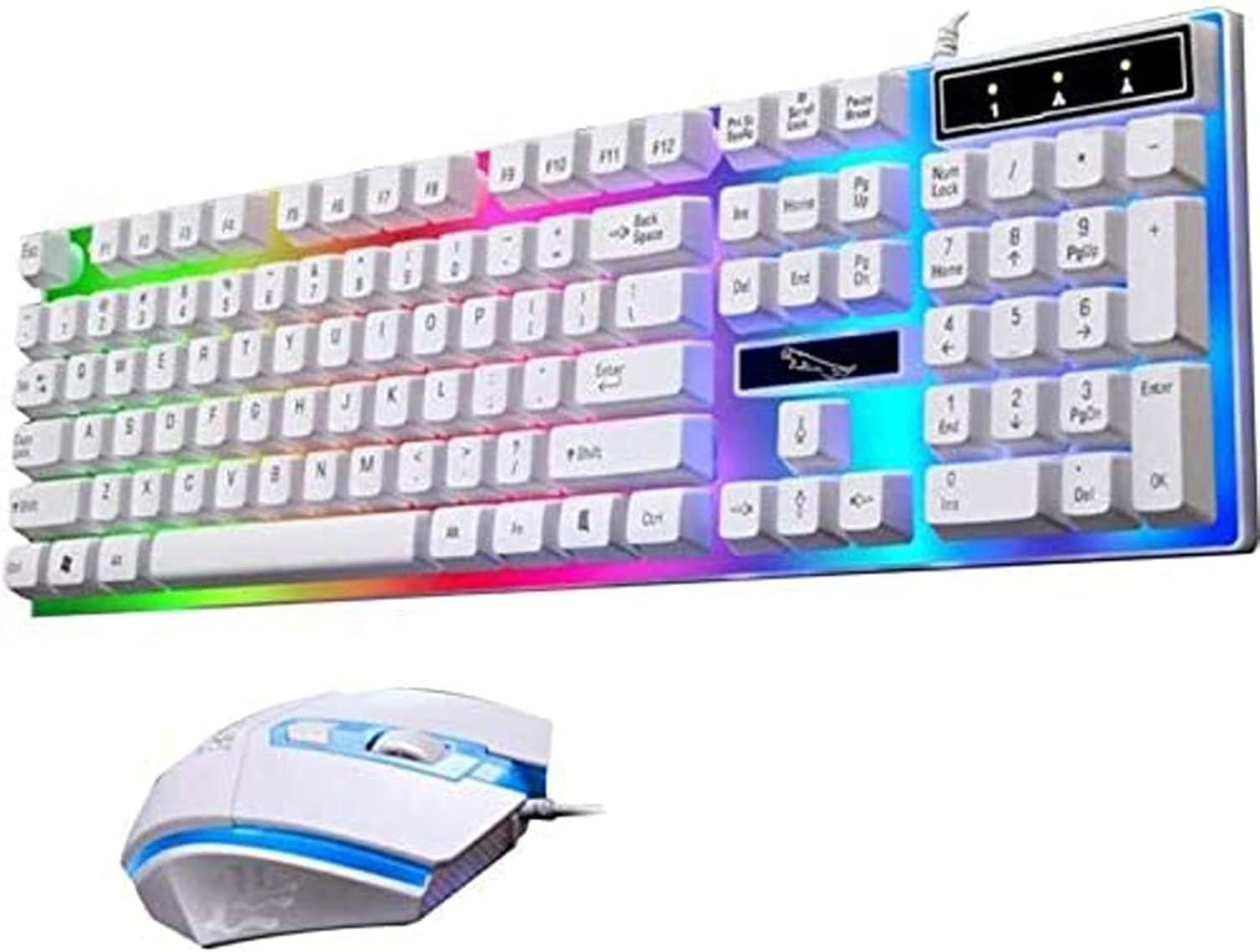 Podświetlany Klawiatura Mechaniczna USB Mysz do Gier Zestaw Przewodowy Ergonomia dla Graczy Czarno-Biały Kombo